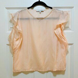 ALEXIS Pink/Peach Sheer Relaxed Fit Cap Sleeve Shirt Sz S